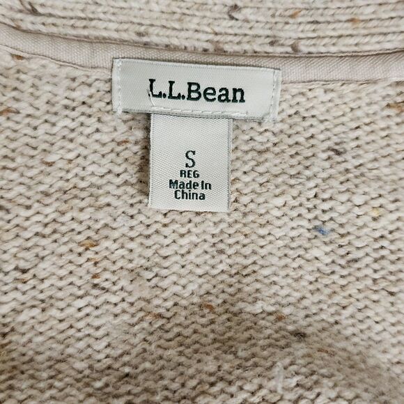 LL Bean Womens Knit Long Open Cardigan Sweater Cotton Wool Blend Oatmeal Beige S - Picture 5 of 9